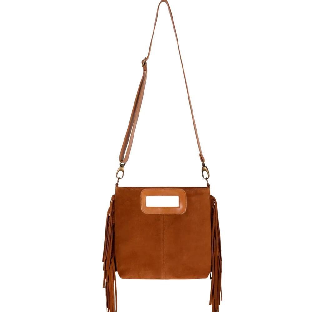 NEW PENELOPE CHILVERS women's fringe handy suede bag in chestnut